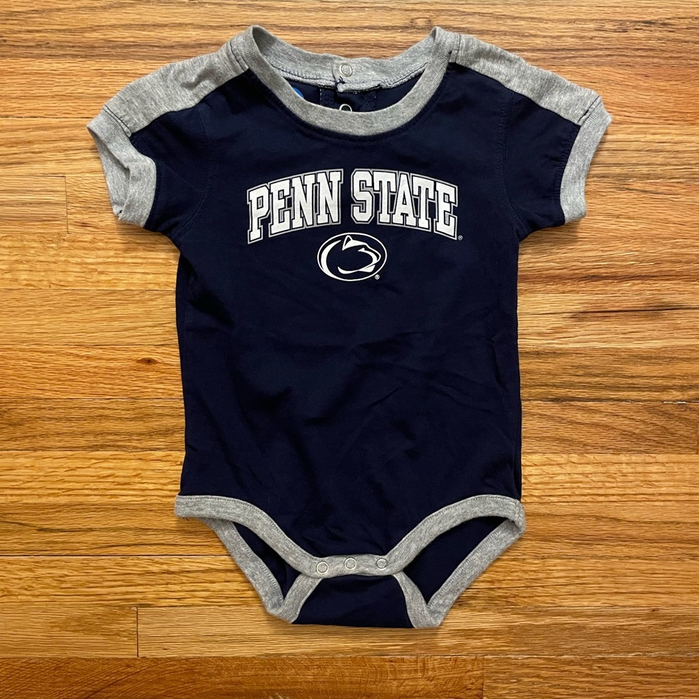 NWOT NCAA Penn State Navy and Gray Cotton Onesie, Size 12M